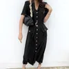 Casual Dresses A-Line Boho Dress Women Vintage Summer 2023 Sexig Elegant Short Sleeve Party French Slim Solid Black