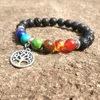 Strand 10pcs Fashion Chakras Tree Of Life 8mm Black Lava Stone Beads Bracelets DIY Essential Oil Diffuser Bracelet Stretch Yoga Jewelry