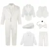 Suits Baby Boy Christening Suit Baptism Outfits Infant Classic Tuxedo Toddler Wedding Formal Party Clothing White Long Sleeve 6PCS 230608