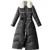 Women's Down Luxury Detachable Fur Collar Women Jackets Pearls Duck Filling Mid-Long Female Parkas 2023 Winter Coat