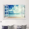 Wall Stickers Blue Beach Nature Sky 3D Window View Wall Sticker PVC Sea Landscape Vinyl Decal Room Decor Self-adhesive Wallpaper Picture 230608