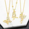 Pendant Necklaces FLOLA Copper Zircon Humming Bird Necklace For Women CZ Rhinestone Butterfly Dainty Crystal Jewelry Party Gifts Nkeb737