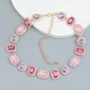 Choker Fashion Women's Pink Glass Rhinestone Necklace Banquet Party Accessory