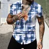 Hawaiian men's short sleeved shirt street clothing 3D printing stripes patchwork beach wear fashion 2023