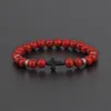 8mm Natural Stone Handmade Beaded Cross Strands Charm Bracelets Party Elastic Jewelry For Men Women Lover