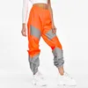 Calça Feminina Capris Feminina Neon Streetwear Outfits Calça Cargo Outono Inverno Solta Cintura Altura Refletiva Patchwork Jogger 230609