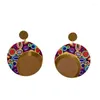 Bengelen oorbellen hout bedrukt ronde mode kleurrijk overdreven geometrisch patroon grote sieraden voor vrouwen
