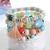 Charm Armband Zoshi Women Bohemian Multilayer Elastic Set for Tassel Glass Pärlor Wrap Armband Bangles Femme