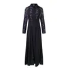 Casual Dresses Summer Retro Ethnic Style Holiday Bohemian Beach Long Dress Women's Elegant Lace Embroidery V-Neck High midje Black Party