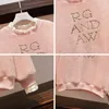여자 2 피스 바지 여성용 바지 겨울 따뜻한 정장 편지 인쇄 핑크 스웨터 풀오버 탑과 모직 팬츠 세트 아웃복 두께