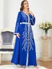 Sukienki swobodne kobiety eleganckie maxi 2023 luksus haft w dekolcie z długim rękawem abayas muzułmański turecki wieczorowy impreza szata vestido