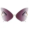 Lunettes de soleil 2023 Designer mode papillon sans monture femmes Vintage surdimensionné Steampunk lunettes de soleil UV400 Eyeware