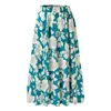 Skirts Plus Size Women's Skirt European Fashion Saia Midi Jupe Femme High Waist Falda Mujer Summer Print Floral Blue Green XL 230608