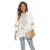 Damesblouses Eaeovni Boheemse geborduurde tops voor dames Katoenen boerenoverhemden Boho losse blouse