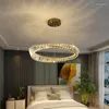 Lampadari Lustro moderno LED Lampada di cristallo di lusso Lampadario a soffitto rotondo in oro Pendent Soggiorno Camera da letto Sospensioni Apparecchio