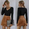 تنورات النساء عالية الخصر O-Ring Zipper الأمامية Slim Mini Pencil Skirt بسيطة ألوان صلبة مضلعة مخططة مخططة A-lip streetwear m6cd