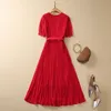 Sommerblaues einfarbiges Chiffonkleid mit Gürtel, kurzärmelig, plissiert, Midi-Freizeitkleider mit V-Ausschnitt S3A240420