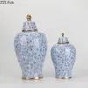 Opslagflessen Blauwe bubbel geschilderde pot met deksels Vergulde keramische vazen Ambachten Bloemstuk Sieraden Potten Cosmetische containers