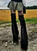 Pantalon Femme Capris SUCHCUTE Gothique Oeillet Sangle Femmes Pantalon Jambes Vintage Sombre Académique Mince Bandage Jambe Chaussettes Noir Tricoté Botte Poignets Punk 230609