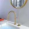 Robinets d'évier de salle de bain brosse robinet de lavabo en or mitigeur de lavabo en laiton Double trou extractible
