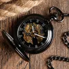 Карманные часы 5 кусочков/лот бронзовый/черный полой винтажные автоматические механические часы Men Men FOB -цепь подвесные ретро -часы оптом