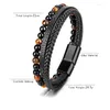 Bedelarmbanden Tiger Eye Stone Beaded Braided Heren Leer Multilayer Herenmode Klassiek Retro Wikkelarmband Pulseira Sieraden Armband