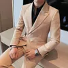 Mäns kostymer mager koreansk bubbla kostym rökning homme mariage terno masculino italienska herr designers 2023 två bit jacka byxa