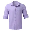 Mäns casual skjortor Spring Men skjortor Lossa linne Solid långärmad Turn-down krage Knapp Retro Autumn Shirt för manliga blus Sexiga toppar Partihandel 230608