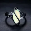 Cluster anneaux grand opale pierre anneau pour femmes Vintage Punk cubique zircone couleur noire mode bijoux fête cadeau en gros R642