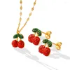 Halsband örhängen set japansk och koreansk trend romantisk söt körsbärsblomma damer frukt smycken flicka
