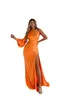 Orange Elegant Mermaid Evening Dresses for Women Plus Size One Shoulder Beaeds Pleats Long Sleeves Formal Occasions Prom Party Celebrity Birthday Pageant Gowns