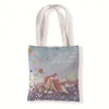 Storage Bags Women Canvas Shoulder Bag Cartoon Whale Books Daily Shopping Students Book Handbags Large Tote For Girls