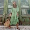 Grundläggande casual klänningar kvinnor Boho Maxi Dress Fashion Lantern Sleeve V Neck Printing Long Dress Summer Femester Kvinnlig ankellängd Festklänning Vestidos 230608