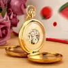 Pocket Watches Battle Scene Pattern Watch Gold Copper Case Digital Dial Automatic Machine Clock Pendant Necklace Gorgeous Gift Neutral