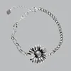 Charm Bracelets Silver Color Stylish Korean Retro Sunflower 925 Stamp Women Link Chain Jewelry Wholesale