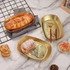 Plates 1PCS European Gold Retro Iron Tray Fruit Bread Dessert Snack Large Capacity Boat Type Small Kitchen Bar Supplies