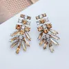 Stud Earrings Fashion Exaggerated Vintage Pink Rhinestone For Women Crystal Long Leaf Series Female Ear Jewelry