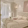 Rideau français Rococo pour salon chambre balcon américain rétro guirlande feuille de Lotus dentelle porte fenêtre flottante