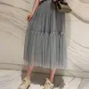 Skirts Mesh Lace Skirt For Women Mid-length 2023 Casual Solid High-waisted Thin And Westernized Cake A-line Fairy Female Tops