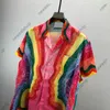 Designer Summer Mens Casual Shirts 2023 Europe Hawaii Beach Rainbow Printing Shirt Luxury Turn Down Collar T-shirt Designers Tshirts