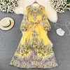 Vestidos casuales Robe Demoiselle D Honneur Femme Courte Bordado Floral Para Mujeres Cinturón de manga larga Vestidos Vintage De Mujer Dropship