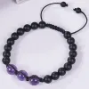 12MM amethyst Woven bracelet Adjustable natural tiger Eye stone Black frosted bracelet for men women