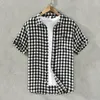 Mens Casual Shirts Linen Stylish Short Sleeved Quality Plaid Shirt Men Brand Trend Breathable Plus Size Top Clothes Chemise Homme De Luxe