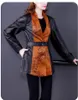 여성용 자켓 가을 봄 여성 꽃 패턴 패치 워크 블랙 PU 가죽 재킷 코트 여성 옷 4XL 슬림 하이 허리 코트 외부웨어