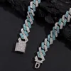 Kedjor 14mm Iced Out Blue Crystal Prong Cuban Link Chain Halsband för män Kvinnor Bling 2 Rows Rhinestone Choker Punk Jewelry
