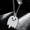 Colares com Pingente Hip Hop Punk Bonito Fantasma Colar de Aço Inoxidável Metálico Cor Prata Para Homens Mulheres Festa Halloween Jóias