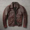 Men's Leather Faux genuine jacket Vintage Brown Cowhide Coat Men Military Pilot Jackets Air Force Flight Clothes Size S5XL 230608
