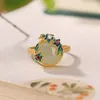 Cluster Ringen Baifuming S925 Sterling Zilver Verguld Cloisonne Tian Jade Parel Ring Vintage Hof Bloem Dames