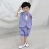 Suits Kind Zomer Formele Vest Set Jongens Gastheer Bruiloft Verjaardagsfeestje Pography Kostuum Kids Vest Shorts Bowtie Kleding 230608