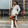 Luxury Lace Aso Ebi Evening Dress With Crystal Elegant Long Sleeve High Slit Mermaid Prom Dress Tassel Formal Party robe Mariee 2023 Vestidos De Noche Dubai Chic